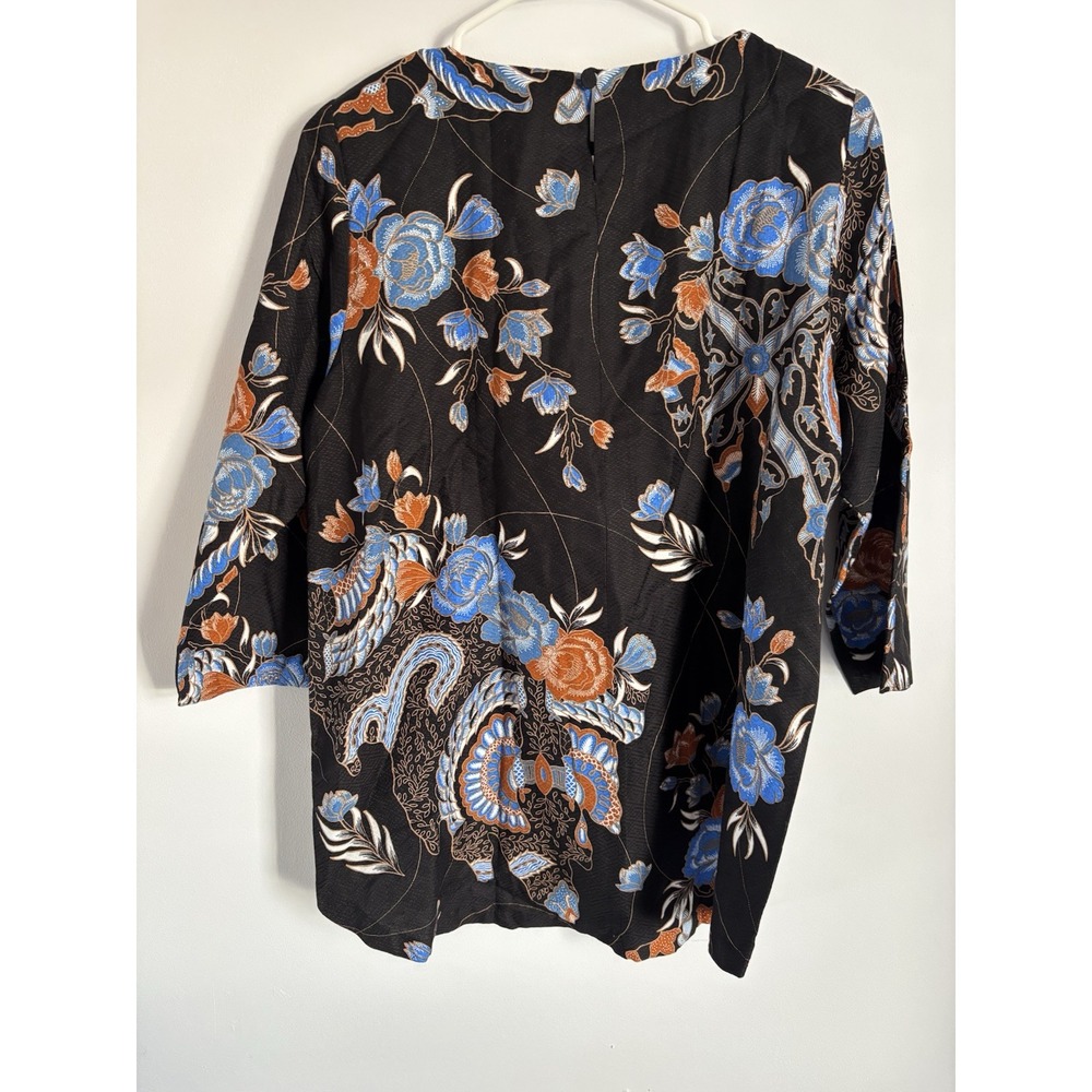 Batik Semar Tunic Shirt Women's‎ 3L (Us Sz XL) Black Blue Orange High-low - Picture 9 of 11